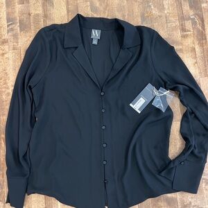 Worthington Black Button-Up Blouse Medium